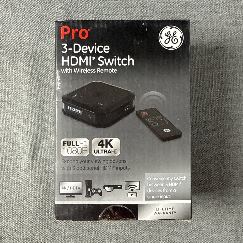 GE Pro 3-Device HDMI Switch Wireless Remote Full HD 4k UltraHD Open BOX!! New